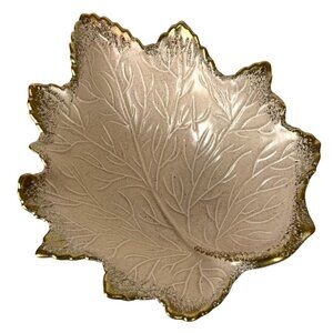 Vintage California Pottery Leaf-Shaped Bowl Pink Gold Trim 105 Mid Century USA